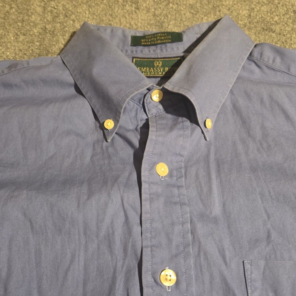 EMBASSY ROW Menswear Dress Shirt Size 17 34/35 XL Blue 100% Cotton Button Down